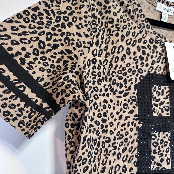 GUESS | Rhinestone “81” Leopard Graphic Tee – Sporty Glam Y2K | Size XL | NWT - Picture 4 of 9